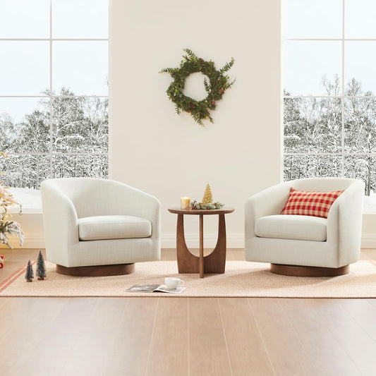Swivel Accent Chair, FSC Certified Upholstered Fabric Barrel Chair for Living Room Set of 2, Fully Assembled, Linen