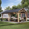12' X 20' Outdoor Wood Gazebo, Hardtop Gazebo Permanent Wooden Pavilion with Galvanized Steel Gable Roof, for Patio, Garden, Deck, Cedar Wood