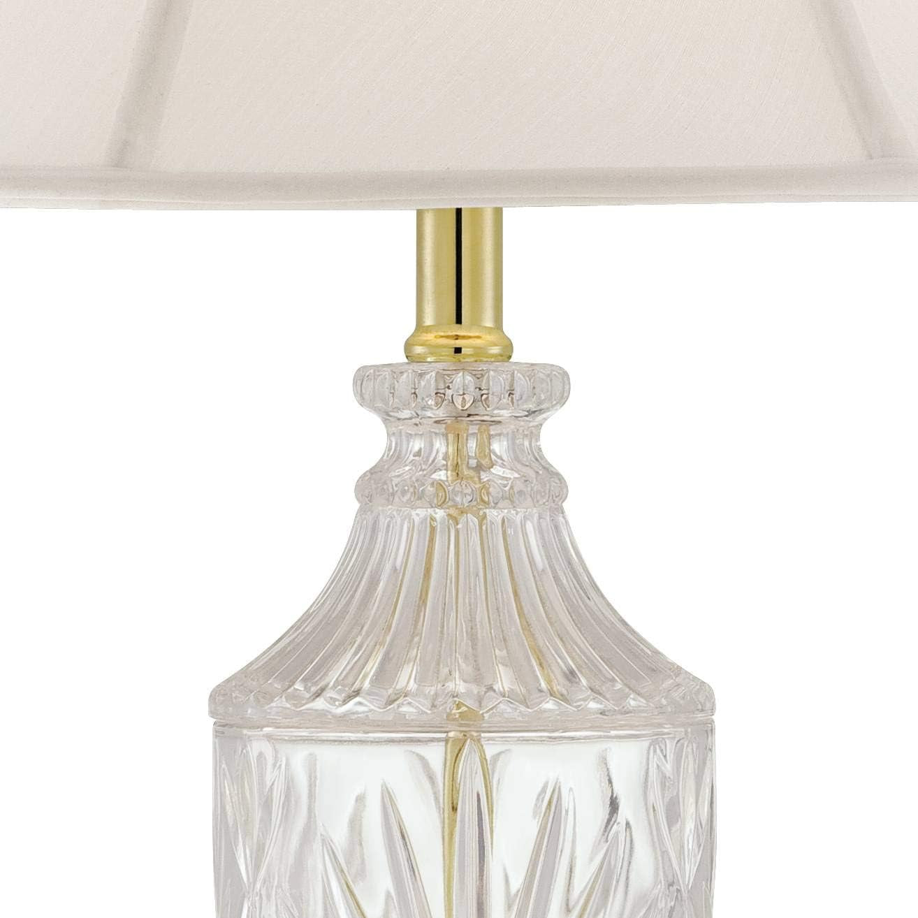 Traditional Glam Style Table Lamp 26.5" High Cut Glass Urn Brass Gold Metal Clear White Cream Bell Glass Shade Decor for Living Room Bedroom House Bedside Nightstand Home