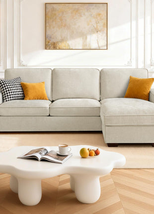 97-Inch L-Shaped Sectional Sofa with Storage, Reversible Chaise, USB-C Charging, Chenille Fabric, Removable Covers - Ideal for Small Spaces, Apartments, and Living Rooms (Beige, 53-Inch Chaise)