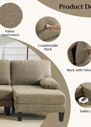 110” U-Shape Sectional Sofa Set with Chenille Upholstery, 4 Seats, Double Chaises, and Wood Grain Legs in Khaki for Living Room and Apartment