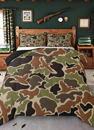 Duck Hunter Green Camouflage Twin Comforter Set for Boys and Teens - Breathable Camo Army Bedding Quilt Set for Room Decor