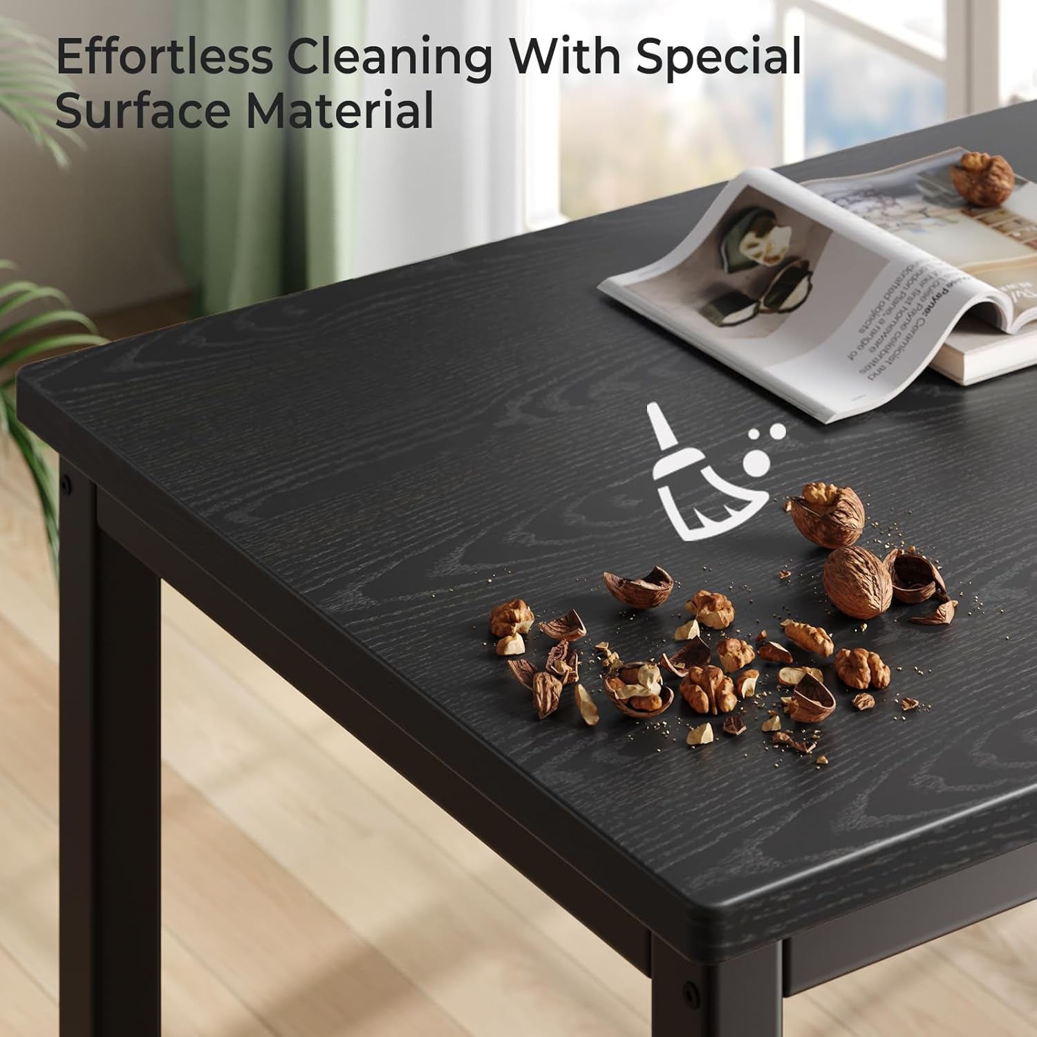 Dining Table Set for 4, 3-Piece Kitchen Table with 2 Benches, Space-Saving Dining Room Set for Breakfast Nook and Small Spaces, Black