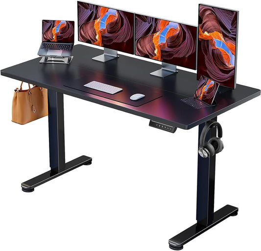 Height Adjustable Electric Standing Desk, 55 X 28 Inches Sit Stand up Desk, Large Memory Computer Home Office Desk with Two-Piece Desktop (Black)