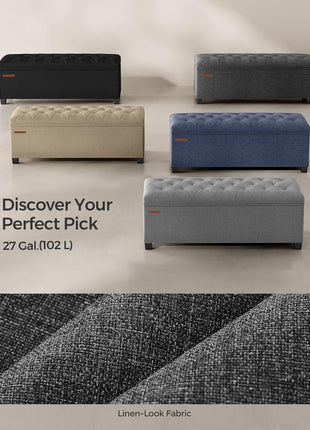 Dark Gray Storage Ottoman Bench with Legs - Multi-Functional Foot Rest and Storage Chest, 15.7 x 43.3 x 15.7 Inches, Supports up to 660 lbs, Perfect for Living Room, Bedroom, and Entryway, Model ULSF088G01
