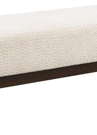 Arden Minimalist Rectangular Loop Yarn Fabric Ottoman Bench with Rubberwood Frame for Versatile Entryway and Living Room Seating in Beige and Brown