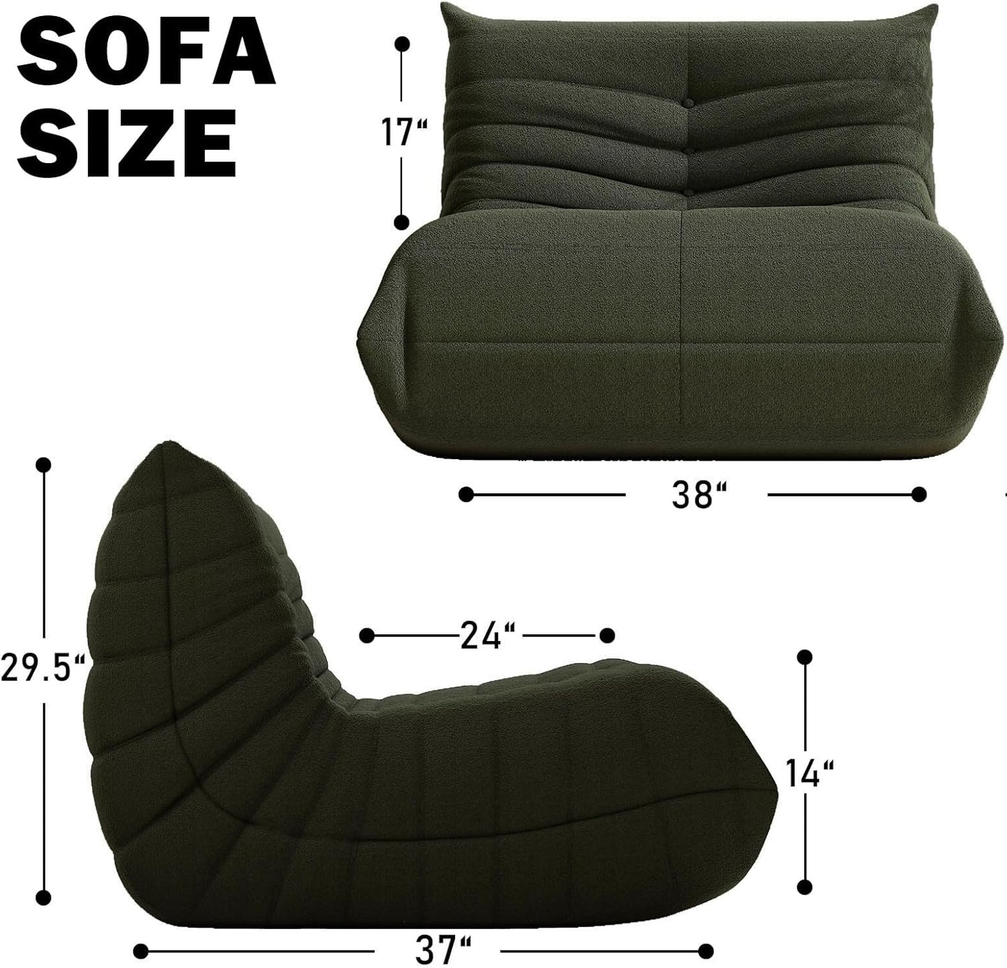 Bean Bag Chair, Fireside Chair Bean Bag Sofa Large Bean Bag Chair for Adults, Bean Bag Chairs for Teens with High Density Comfortable Foam, Memory Foam Lazy Sofa for Living Room, Bedroom (Green)