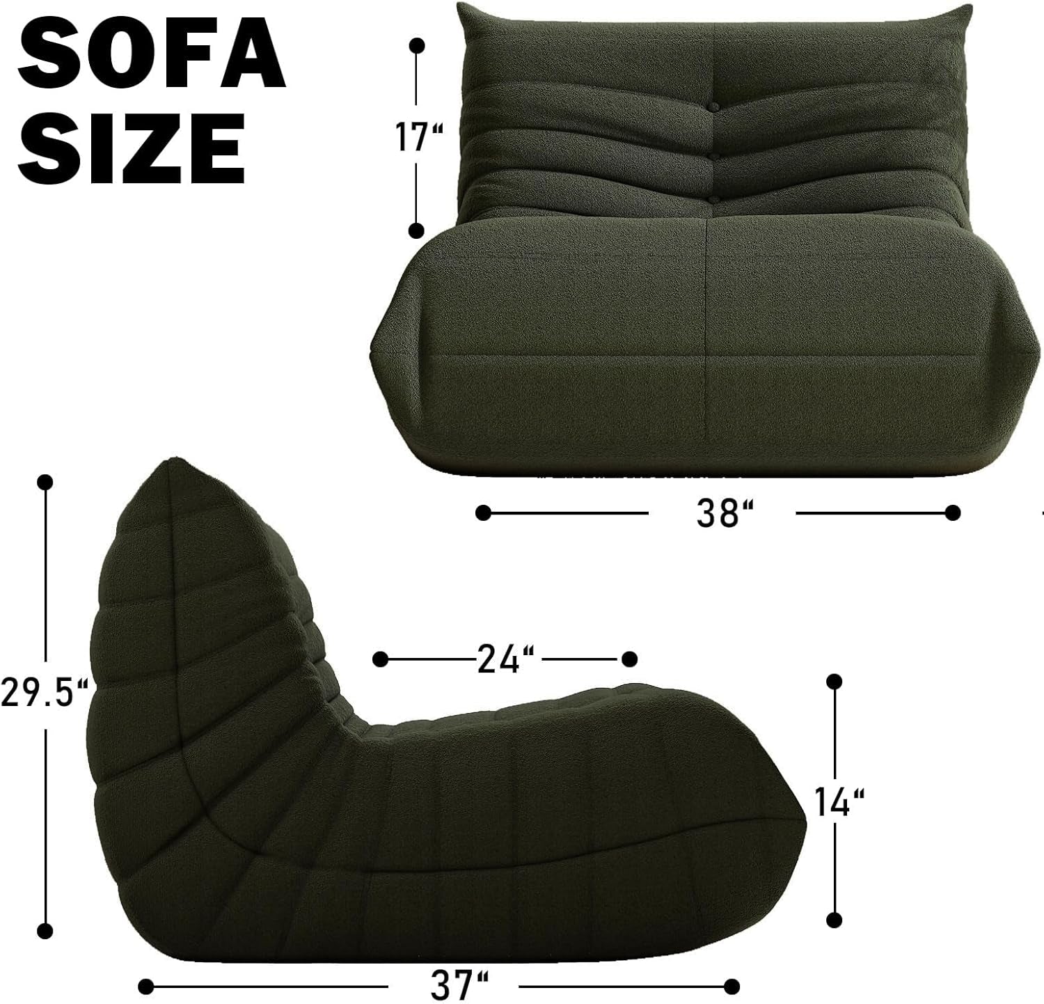 Bean Bag Chair, Fireside Chair Bean Bag Sofa Large Bean Bag Chair for Adults, Bean Bag Chairs for Teens with High Density Comfortable Foam, Memory Foam Lazy Sofa for Living Room, Bedroom (Green)