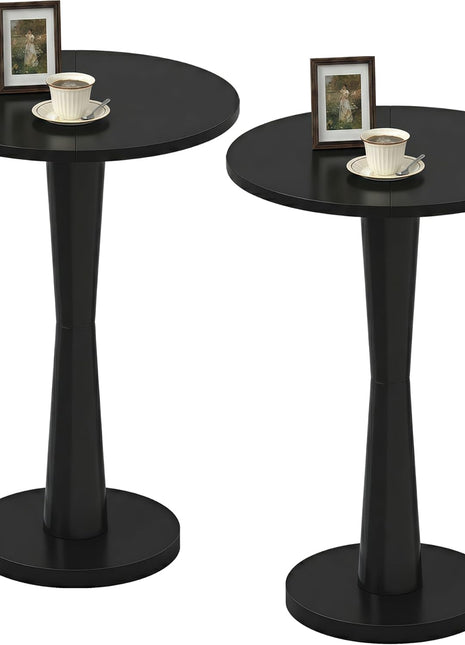 Set of 2 Round Pedestal Accent Tables with 15" Top and Solid Wood Legs for Small Spaces, Living Room, Bedroom, Corner (Black)