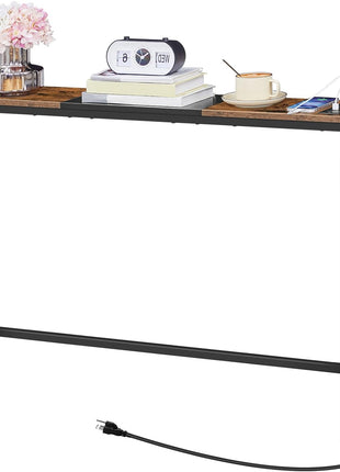 44.9-Inch Slim Console Table with Power Outlets, Rustic Brown and Black Finish, Ideal for Living Room, Foyer, and Hallway, Model BF114UXG01