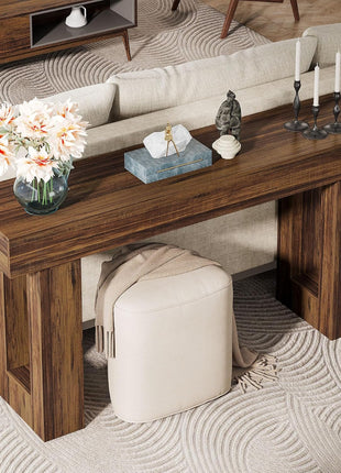 63-Inch Rectangular MDF Wood Grain Console Table for Living Room, Entryway, and Hallway in Rustic Brown Finish