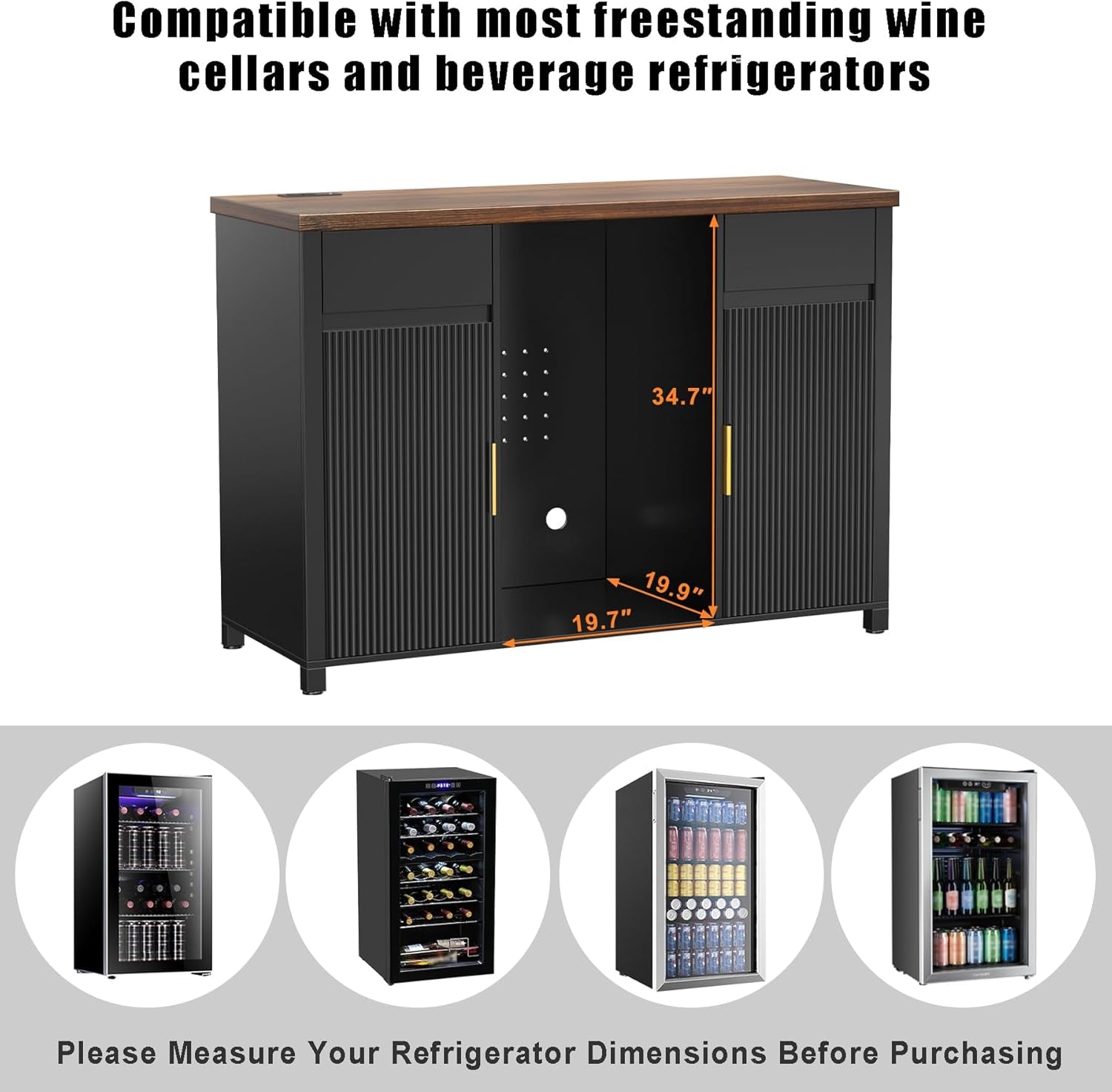 Large Coffee Bar Cabinet with Fridge Space, Mini Fridge Cabinet with Wine Storage, Buffet Sideboard Table for Home, Fluted Modern Design,53.2" L