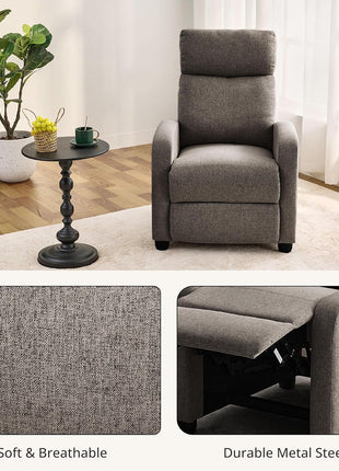 Modern Recliner Chair for Living Room - Adjustable Home Theater Seating with Soft Linen Upholstery & High Backrest, Ideal for Small Spaces, Linen Gray