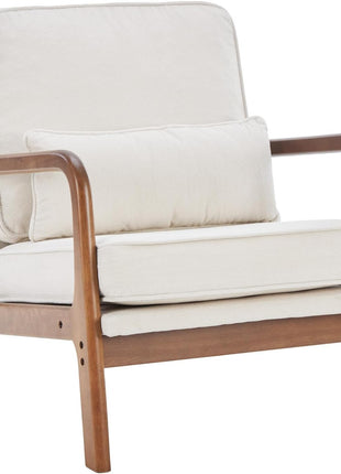 Set of 2 Mid-Century Modern Accent Chairs with Armrests and Cushions, Perfect for Living Room and Bedroom, Solid Wood Frame, Cream Finish