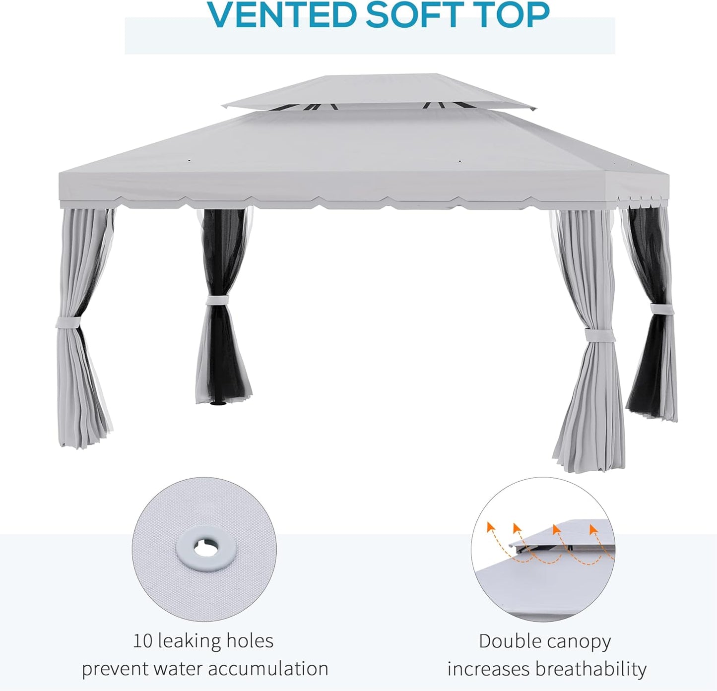 10' X 13' Patio Gazebo, Outdoor Gazebo Canopy Shelter with Netting and Curtains, Aluminum Frame for Garden, Lawn, Backyard and Deck, Light Gray