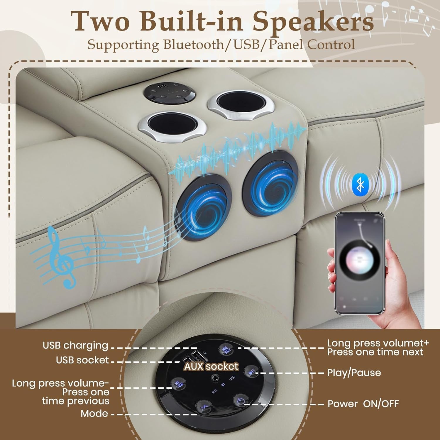 Power Reclining Loveseat with LED Reading Light/Storage Drawer/Bluetooth Speakers, Power Loveseat Recliner Sofa Wall Hugger Reclining Loveseat with Outlets(Grey, 2 Seat with Console)