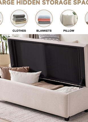 50-Inch Tufted Storage Ottoman Bench for Living Room and Bedroom - Modern Design for End of Bed and Entryway (Beige)