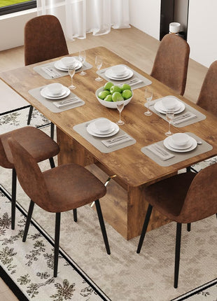 63-Inch Contemporary Dining Table Set for Six with Upholstered Chairs - Ideal for Kitchen and Dining Room, Easy Assembly Farmhouse Design
