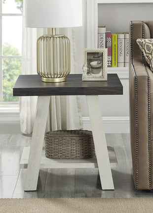 Athens Modern End Table with Wood Shelf in Weathered Walnut and Gray Finish