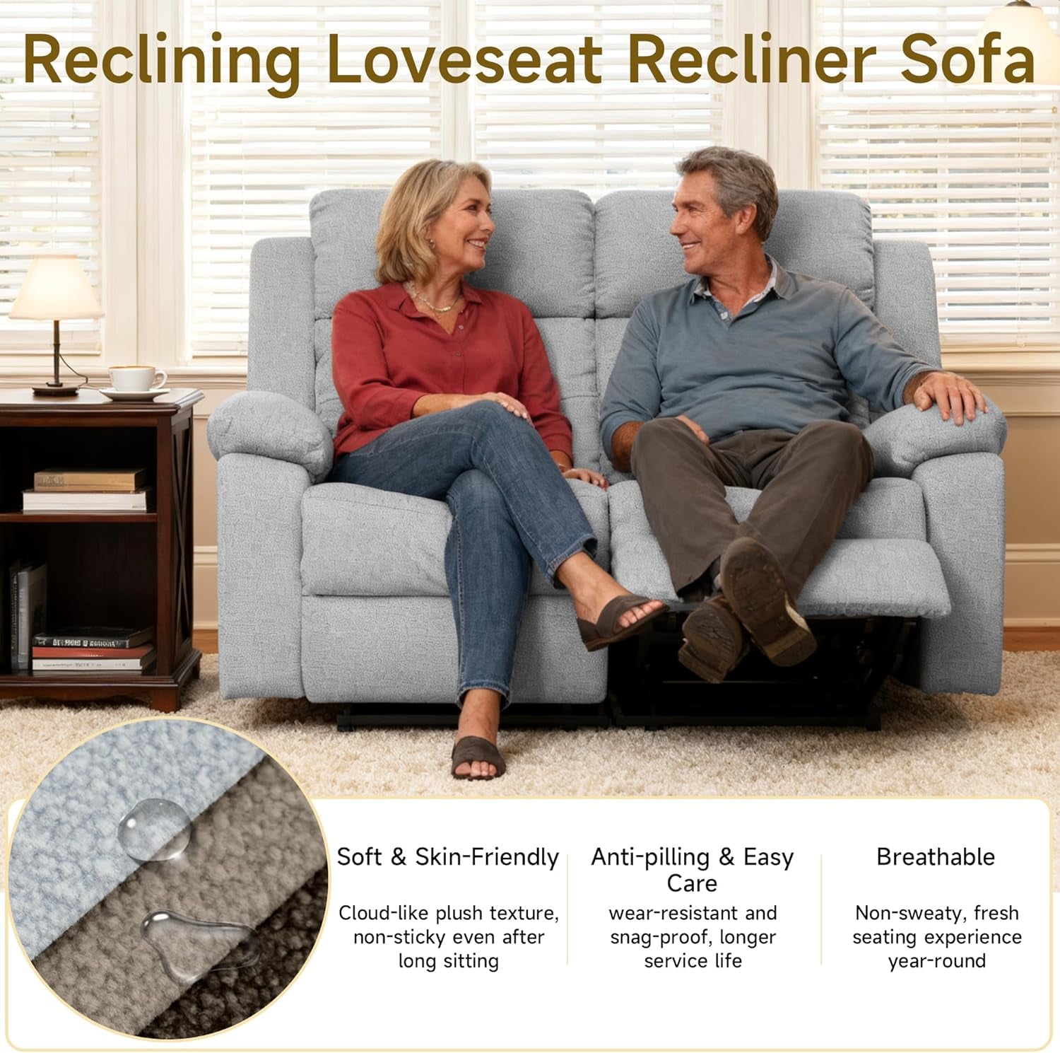 Reclining Loveseat Recliner Sofa, 2-Seater Double Manual Dual Recliner Oversized Couches for Living Room, Bedroom, Rv(Loveseat, Grey)