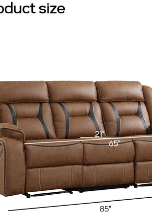 Faux Leather 3-Seat Manual Reclining Sofa for Living Room and Meeting Room, Brown