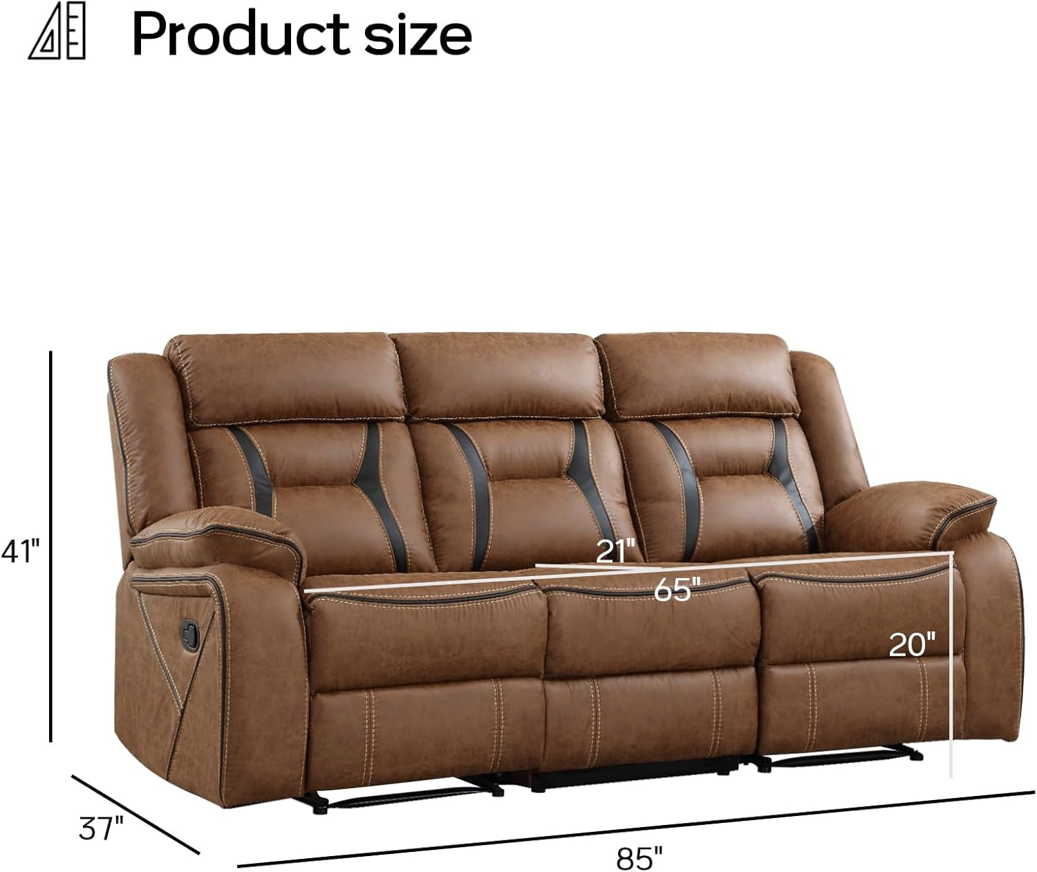 Faux Leather Manual Reclining Sofa, 3 Seat Recliner Sofa Chair, Couch Furniture for Living Room, Furniture, Meeting Room, Brown (3 Seat Sofa)
