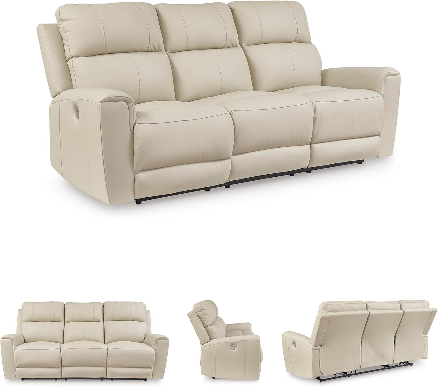 Dahlmoore Modern Leather Match Power Reclining Sofa with USB Ports, Beige