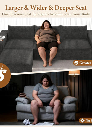 114" Modular Boneless Sofa: Modern 3-Seat Sectional with Ottoman, Deep Seats, and Convertible Chenille, Dark Grey - No Assembly Required