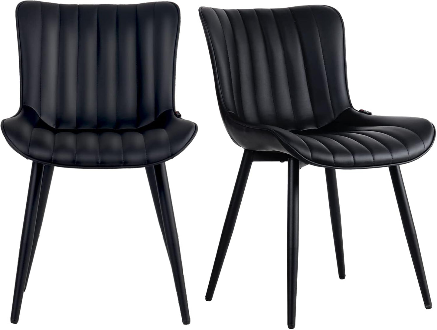 Black Dining Chairs Set of 2, Faux Leather Upholstered Kitchen & Dining Room Chairs with Back, Mid Century Modern Minimalist Accent Chair Armless for Guest Reception Waiting Living Room