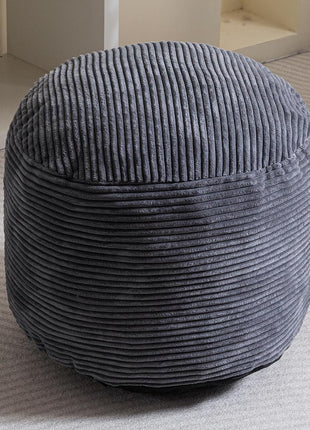 Round Corduroy Pouf Ottoman with Foam Filling - Fluffy Footstool and Storage Solution, 20 x 15 Inches, Dark Grey