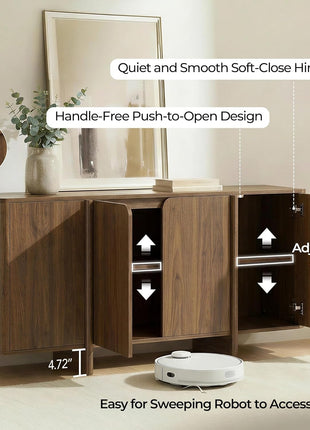 66-Inch Contemporary Sideboard Buffet Cabinet with Storage, 4 Doors and Adjustable Shelves, Perfect for Living Room, Kitchen, Hallway, and Bar, Walnut Finish