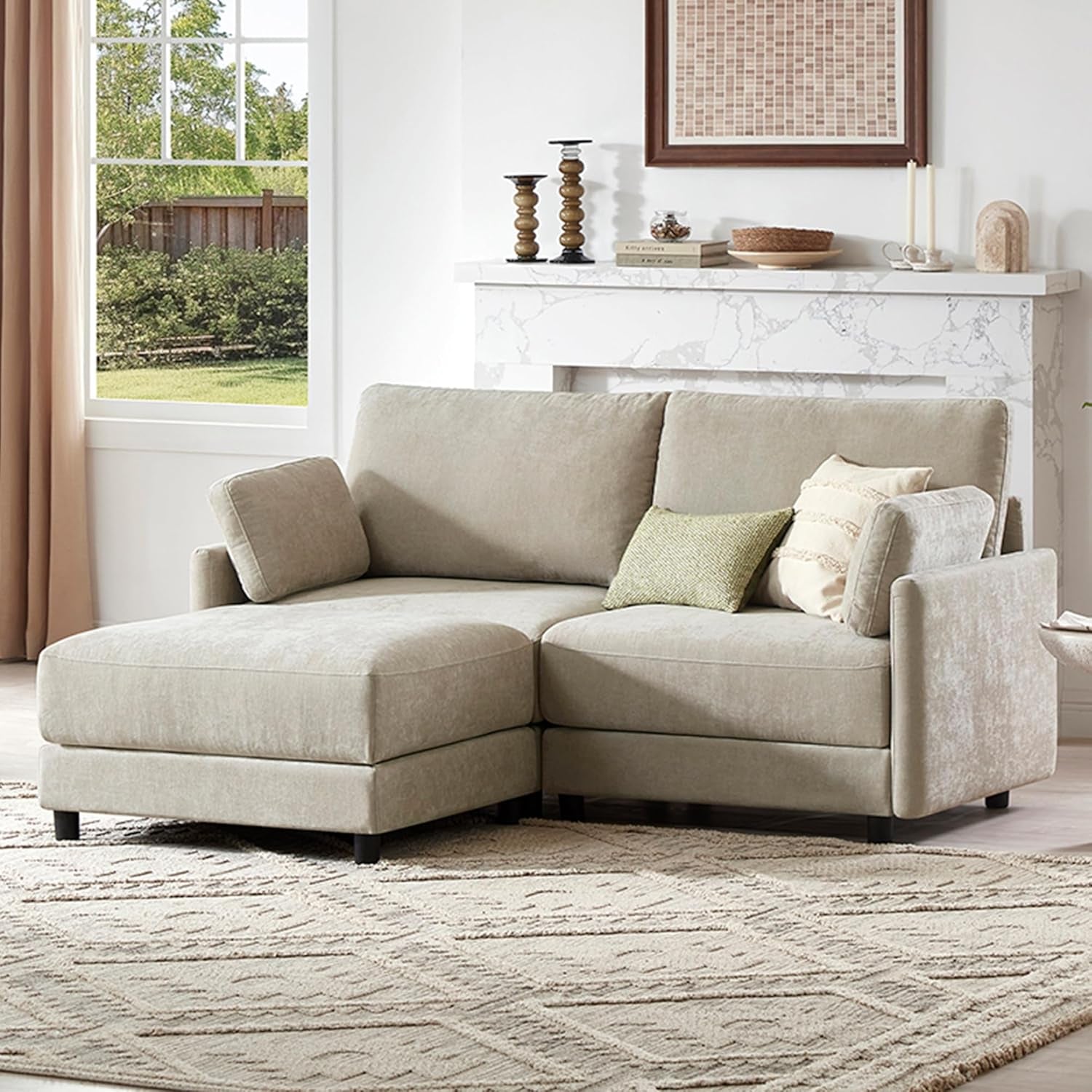 Modular Sectional Loveseat Sofa with Ottoman, Modern Cloud Couch for Living Room and Apartment, 2 Seat Extra Comfty Sofa, Removable Cover, 73.6 Inch Width, Classic Taupe