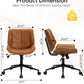 Mid-Century Modern Home Office Chair,Adjustable Height Desk Chair with Walnut Finish&Pu Leather,Armless Executive Computer Chair with 360° Swivel Rolling Wheels for Vanity, Bedroom&Workspace (Brown)