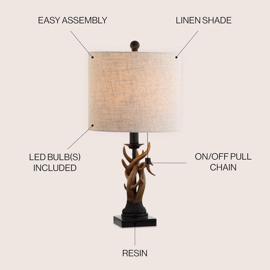 JYL1031A Gaston 20.5" Resin Mini LED Table Lamp, Farmhouse, Traditional, Cottage, Rustic, Office, Living Room, Family Room, Dining Room, Bedroom, Hallway, Foyer, Brown