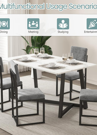 5-Piece Contemporary Minimalist Dining Set Featuring 47.24'' Faux Marble Table and Upholstered Chairs for Compact Living Spaces (Charcoal Velvet)