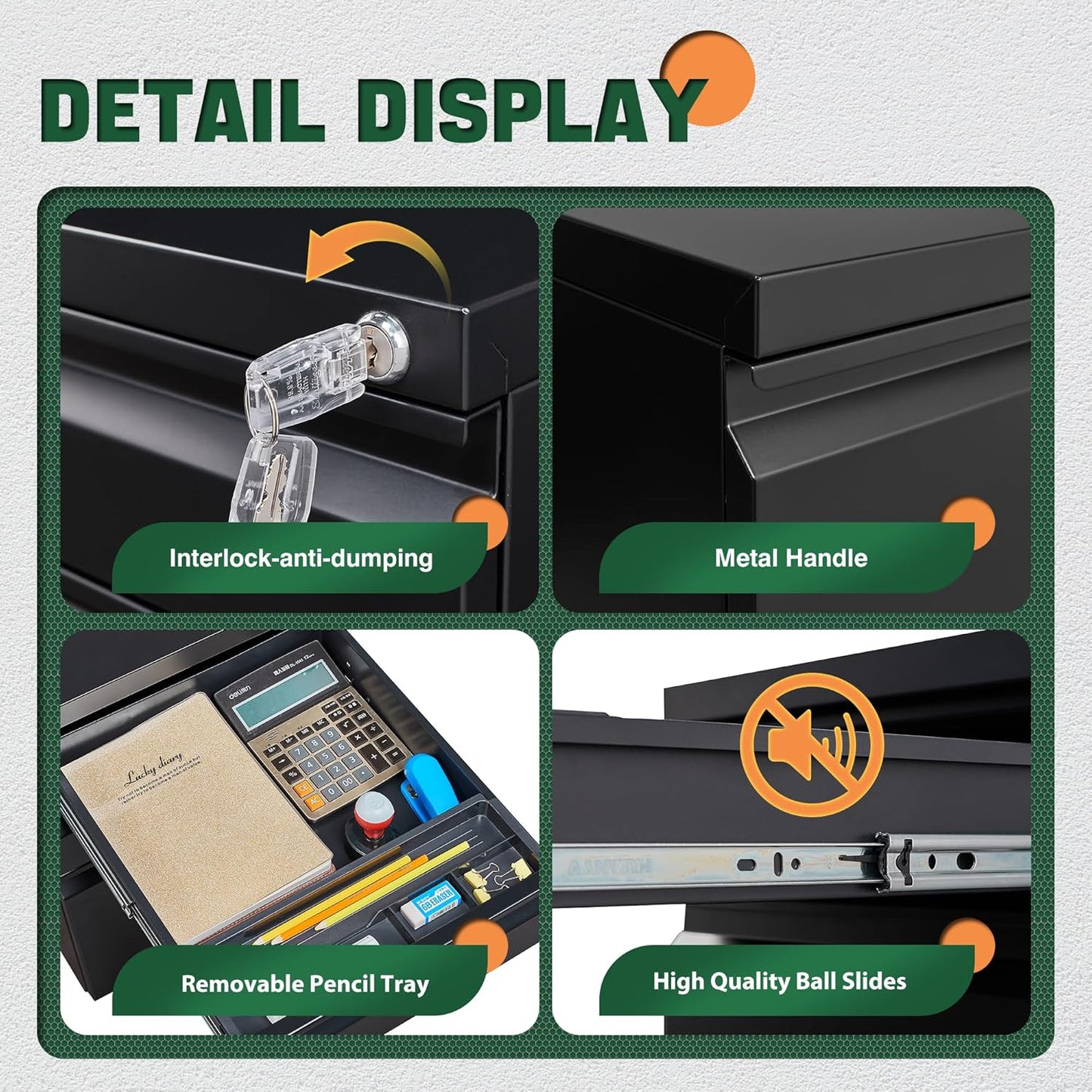 3 Drawer Mobile File Cabinet with Lock,Under Desk Metal Filing Cabinets for Home Office Organizer Letters/Legal/A4((Fully Assembled-Black)