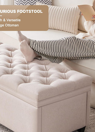 50-Inch Tufted Storage Ottoman Bench for Living Room and Bedroom - Modern Design for End of Bed and Entryway (Beige)