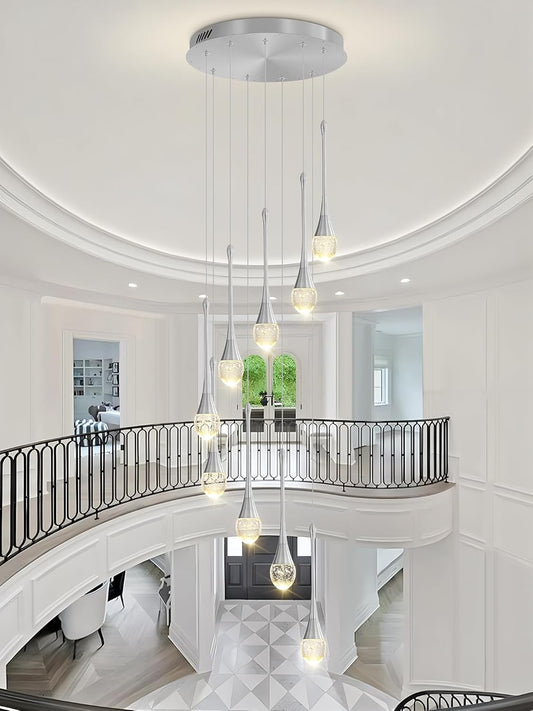 9-Lights Crystal Chandeliers for Staircase Modern Chandeliers for High Ceilings Crystal Pendant Light Fixture for Living Room Kitchen Island Foyer Hallway Bar
