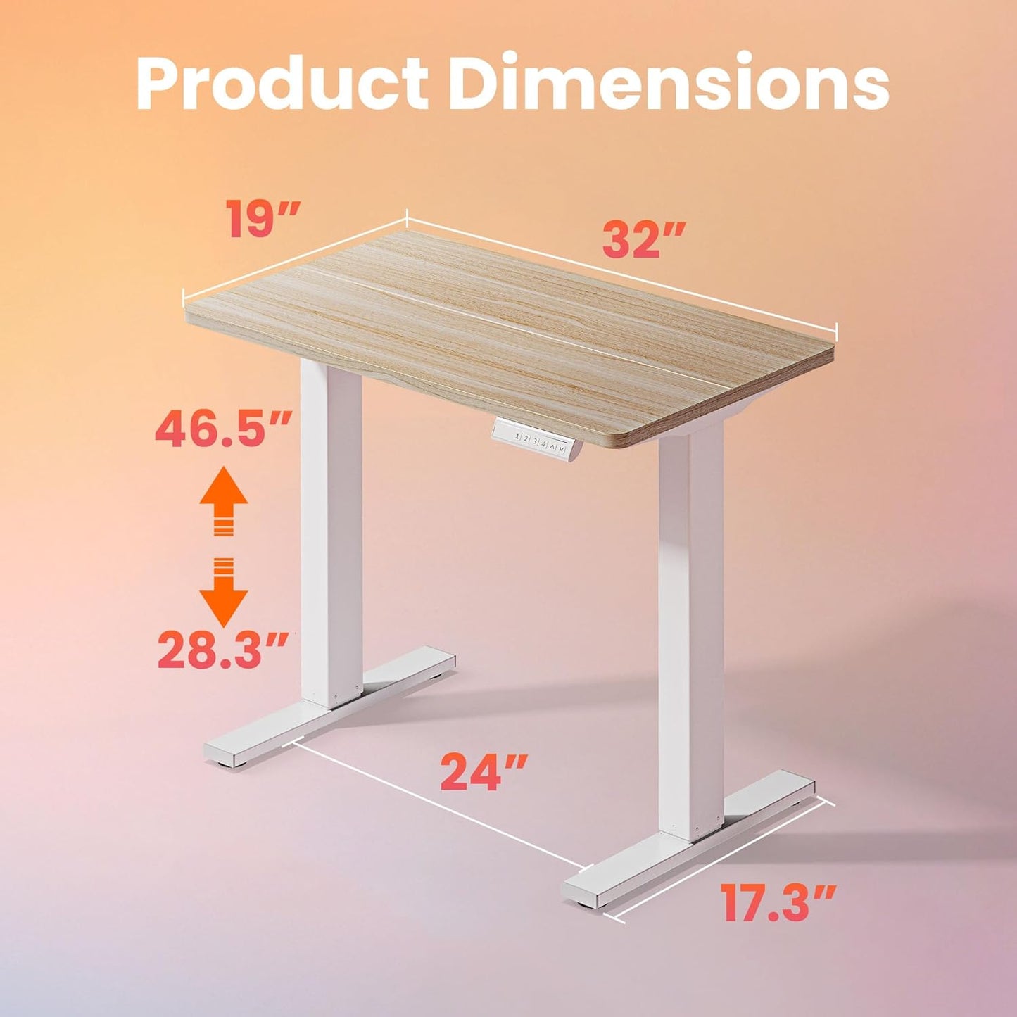 32" Small Electric Standing Desk Adjustable Height, 4 Memory Height Settings, Sit Stand up Desk for Home Office & Computer Workstation, Lightwalnut
