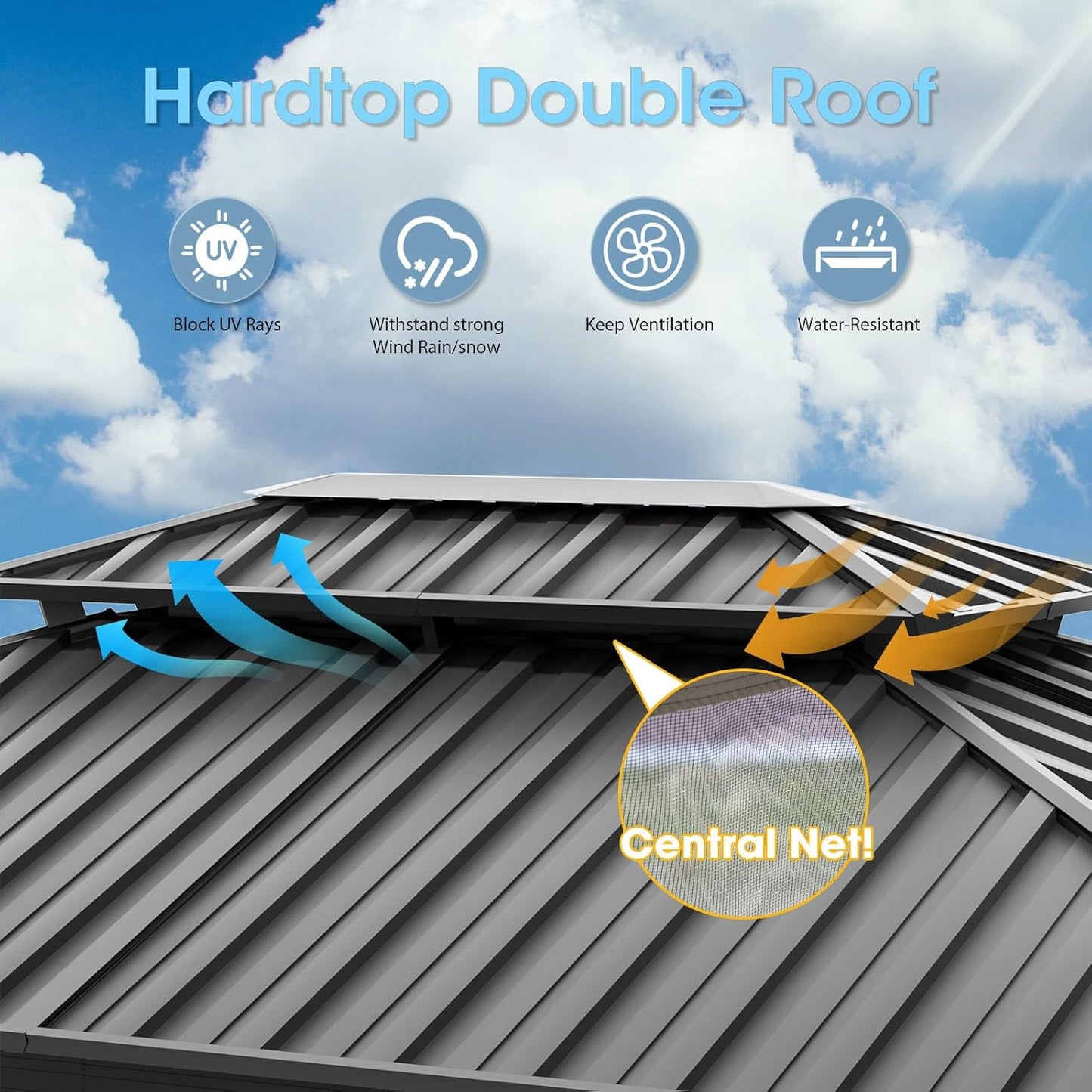 10' X 12' Hardtop Gazebo, Aluminum Metal Outdoor Gazebo with Galvanized Steel Double Roof, Permanent Patio Pavilion with Breathable Netting and Curtains for Dining, Wedding, Party