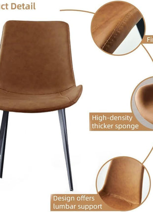 Set of 4 Modern Dining Chairs with Upholstered Faux Leather Seats and Durable Metal Legs in Brown