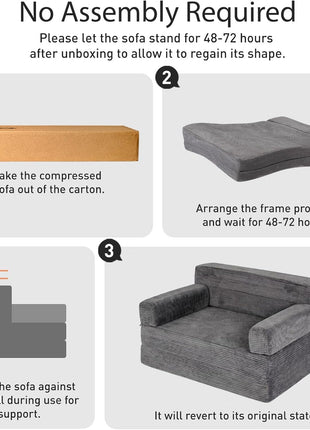 Multifunctional 4-in-1 Folding Sofa Bed with Armrest - Convertible Portable Sleeper Chair for Living Room and Bedroom - Washable Grey Cover