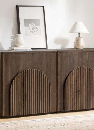 Walnut Sideboard Buffet Cabinet Set of Two with Storage Doors and Shelves for Living Room, Bar, and Kitchen Use