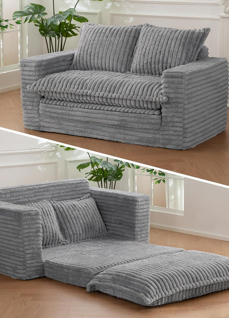 Convertible Loveseat Sleeper Sofa - 3-in-1 Pull-Out Futon Couch with Cushions and Pillows in Dark Grey for Living Room Decor