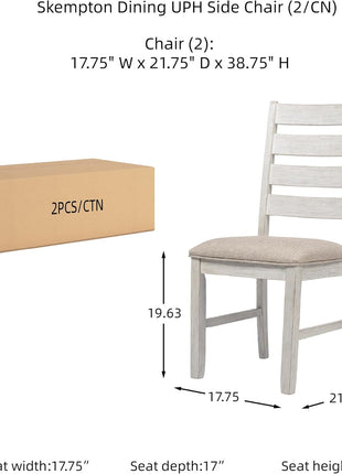 Signature Design by Ashley Skempton Modern Farmhouse Dining Room Chairs, Set of 2, Ladderback Wood Construction, Dimensions: 17.75" W x 21.5" D x 38.63" H, White and Light Brown Finish