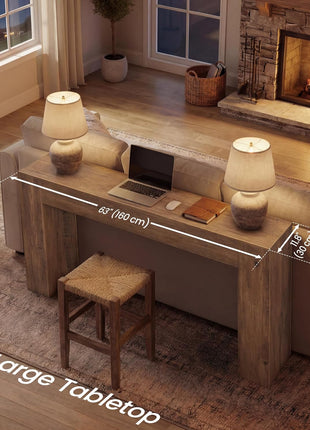 Farmhouse-Inspired Entryway Console Table with Sturdy Thick Top, Easy Assembly, Dimensions: 11.8 x 63 x 31.5 Inches, Honey Brown Finish