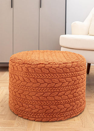 Round Pouf Ottoman 20" x 20" x 14" - Bohemian Style Floor Pouffe in Burnt Orange for Living Room and Bedroom