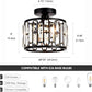 Crystal Ceiling Light, Semi Flush Mount Modern Black Ceiling Light Fixture, Crystal Chandelier, for Bathroom Hallway, Kitchen, Entryway, Bedroom, Laundry Room, Porch 1 Light E26
