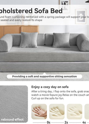 Convertible Sleeper Sofa Bed with Pillow - Corduroy Fabric, High-Density Sponge, Fixed-Shape Frame, Modular Design for Living Room, Lounge, Studio (Light Grey)