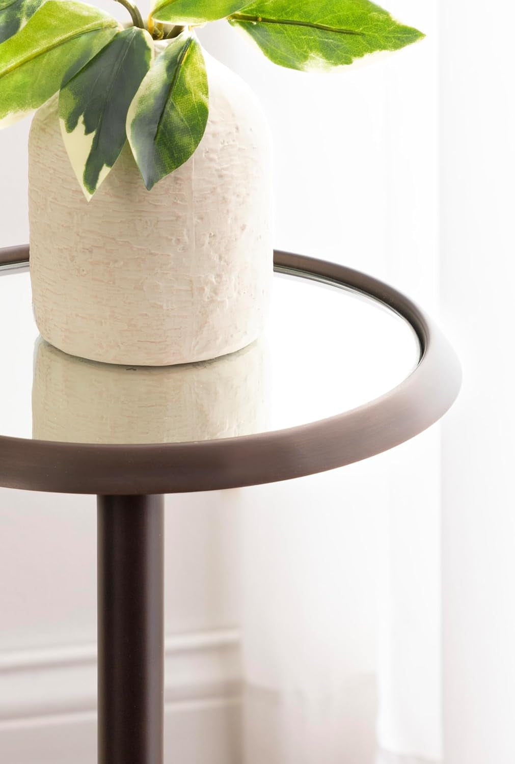 Sanzo Modern Pedestal Drink Table; 10 X 10 X 23; Antique Bronze; Decorative End Table with Mirrored Tabletop for Use as Small Plant Stand or Cute Martini Table